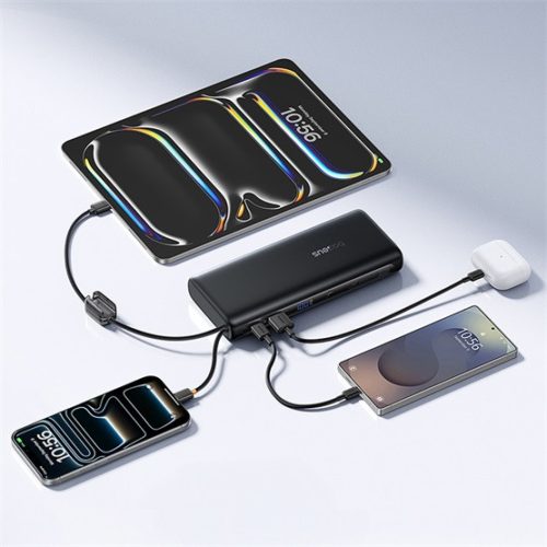 Baseus EnerFill FC41 gyorstöltő powerbank 25000 mAh 145W, beépített 2×USB Type-C kábel, fekete