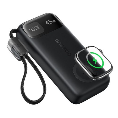 Baseus EnerFill FT31 gyorstöltő powerbank & Apple Watch 10000 mAh 45W, beépített USB Type-C kábel, fekete