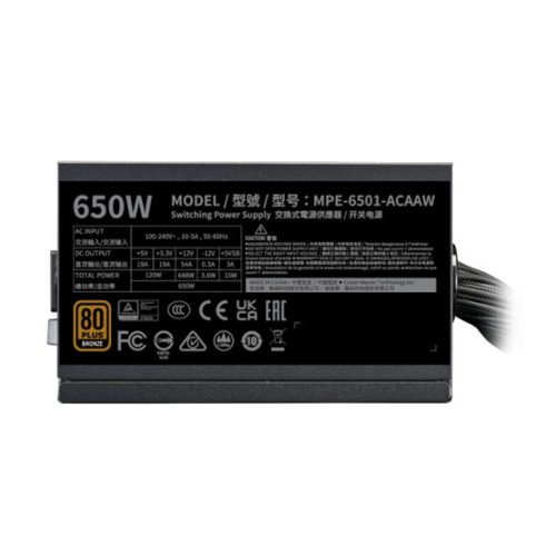 Cooler Master 650W - MWE Bronze 650 V3 - MPE-6501-ACAAW-3BEU - 80+ Bronze ATX3.1 - Fekete Tápegység