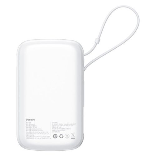 Baseus Qpow Pro+ gyorstöltő powerbank 10000 mAh, 22.5W, beépített USB Type-C kábel, fehér