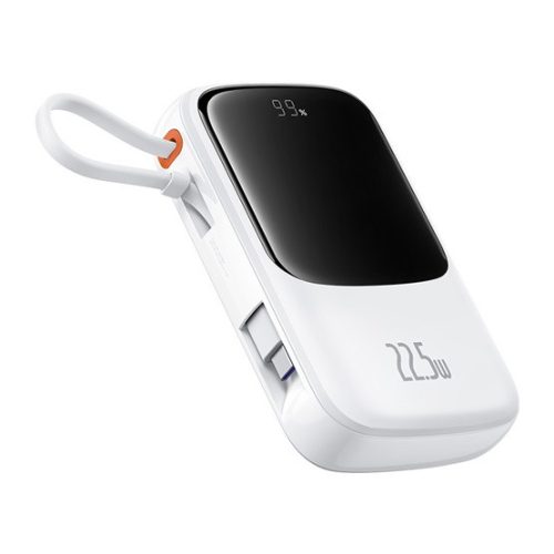 Baseus Qpow Pro+ gyorstöltő powerbank 10000 mAh, 22.5W, beépített USB Type-C kábel, fehér