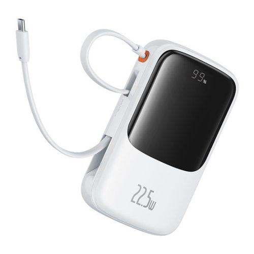 Baseus Qpow Pro+ gyorstöltő powerbank 10000 mAh, 22.5W, beépített USB Type-C kábel, fehér
