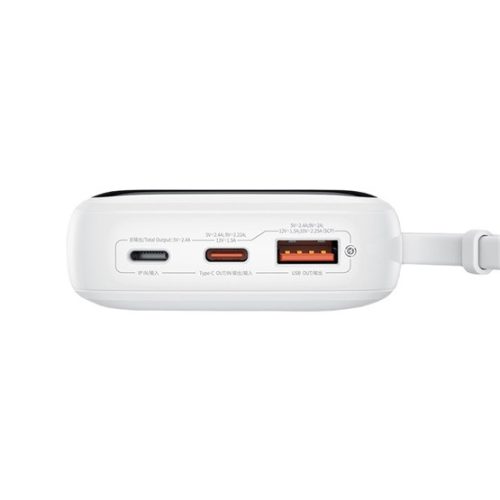 Baseus Qpow Pro+ gyorstöltő powerbank 10000 mAh, 22.5W, beépített USB Type-C kábel, fehér