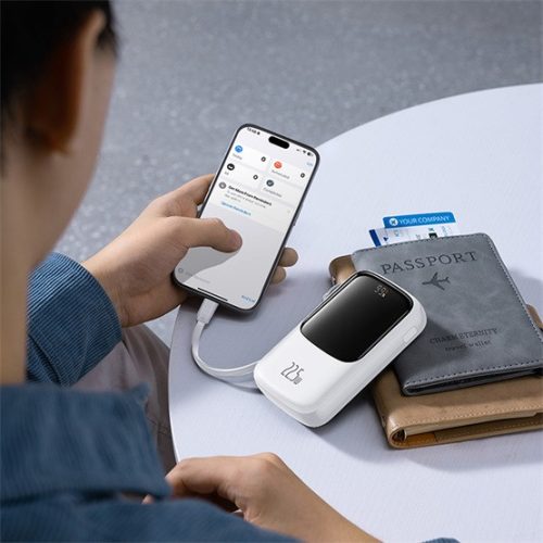 Baseus Qpow Pro+ gyorstöltő powerbank 10000 mAh, 22.5W, beépített USB Type-C kábel, fehér