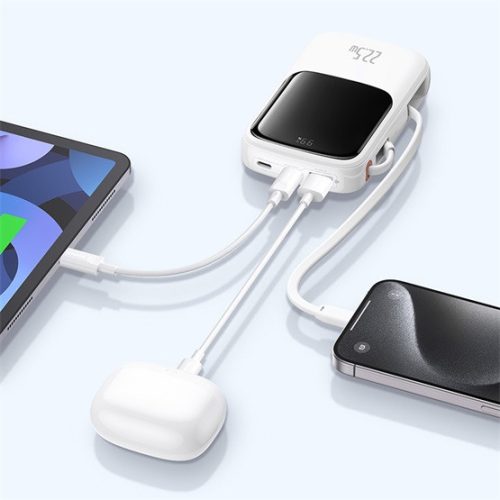 Baseus Qpow Pro+ gyorstöltő powerbank 10000 mAh, 22.5W, beépített USB Type-C kábel, fehér