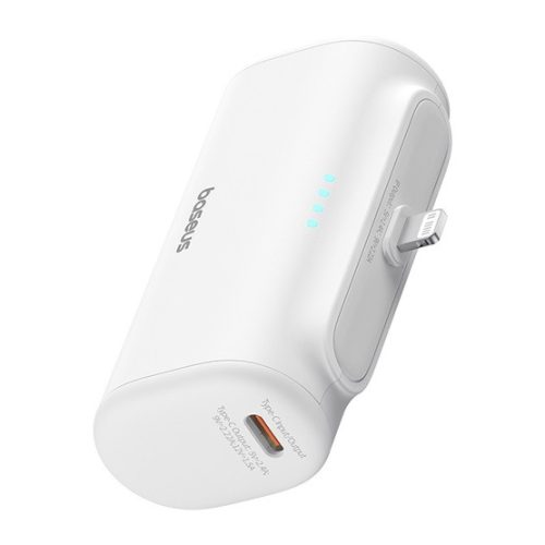 Baseus Compact gyorstöltő powerbank 5000 mAh, 20W iPhone csatlakozóval, fehér