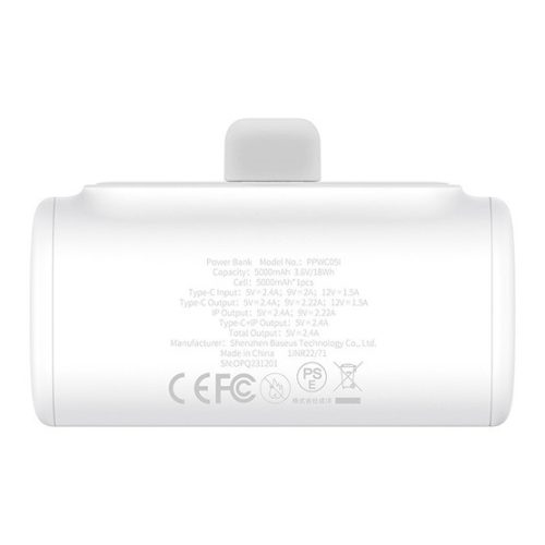 Baseus Compact gyorstöltő powerbank 5000 mAh, 20W iPhone csatlakozóval, fehér