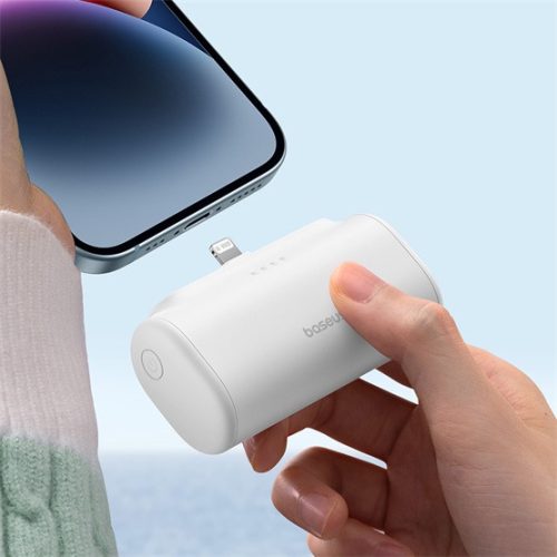 Baseus Compact gyorstöltő powerbank 5000 mAh, 20W iPhone csatlakozóval, fehér