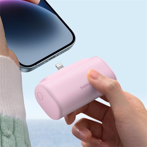 Baseus Compact gyorstöltő powerbank 5000 mAh, 20W iPhone csatlakozóval, rózsaszín
