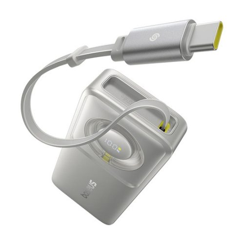 Baseus Free2Pull gyorstöltő powerbank 10000 mAh, 30W, beépített USB Type-C kábel, szürke
