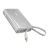 Baseus PicoGo gyorstöltő powerbank 10000 mAh, 45W, beépített USB Type-C kábel, ezüst