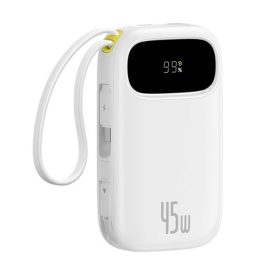   Baseus EnerFill FC31 gyorstöltő powerbank 20000 mAh, 45W, beépített 2×USB Type-C kábel, fehér