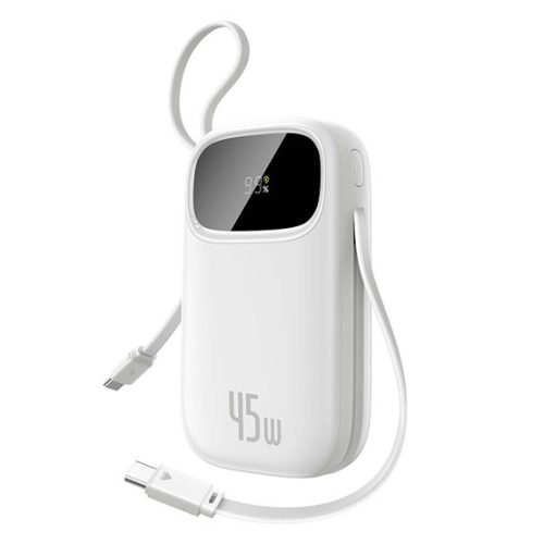 Baseus EnerFill FC31 gyorstöltő powerbank 20000 mAh, 45W, beépített 2×USB Type-C kábel, fehér