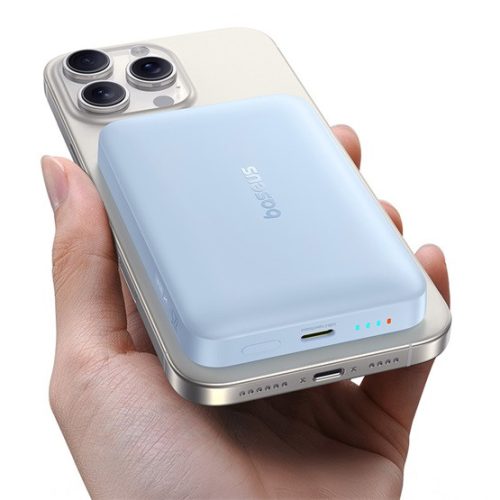 Baseus EnerFill FM11 Magnetic vezeték nélküli gyorstöltő powerbank 10000 mAh, 22.5W, kék + 60W USB Type-C, 30cm kábel