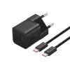 Baseus GaN5 Mini hálózati gyorstöltő 20W, USB Type-C, fekete + 100W USB Type-C, 1m kábel