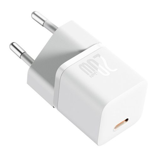 Baseus GaN5 Mini hálózati gyorstöltő 20W, USB Type-C, fehér + 100W USB Type-C, 1m kábel