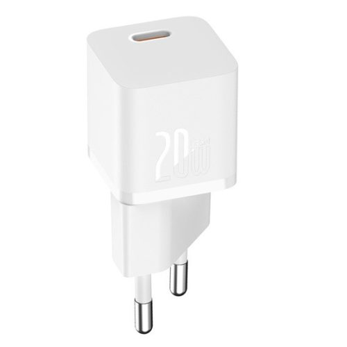 Baseus GaN5 Mini hálózati gyorstöltő 20W, USB Type-C, fehér + 100W USB Type-C, 1m kábel