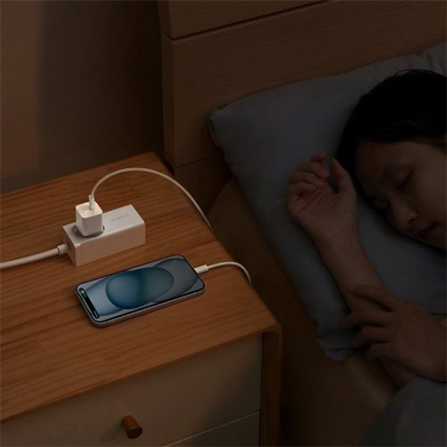 Baseus GaN5 Mini hálózati gyorstöltő 20W, USB Type-C, fehér + 100W USB Type-C, 1m kábel