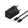 Baseus GaN5 Mini hálózati gyorstöltő 30W, USB Type-C, fekete + 100W USB Type-C, 1m kábel