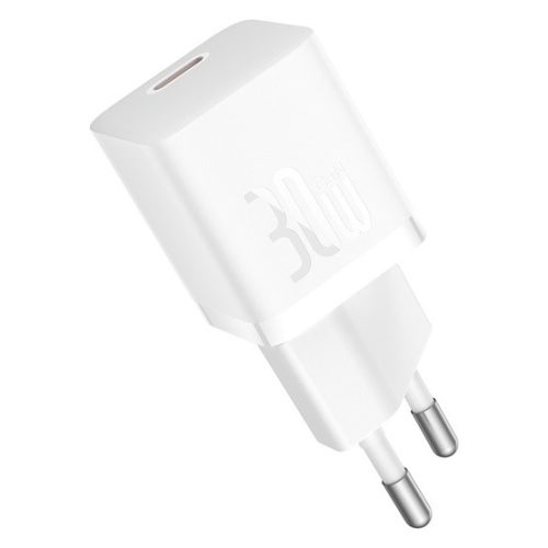 Baseus GaN5 Mini hálózati gyorstöltő 30W, USB Type-C, fehér + 100W USB Type-C, 1m kábel