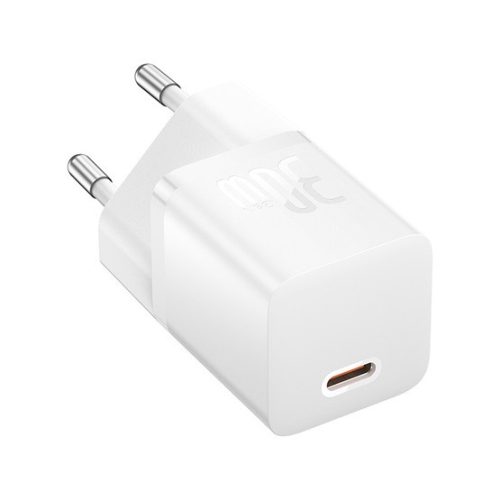 Baseus GaN5 Mini hálózati gyorstöltő 30W, USB Type-C, fehér + 100W USB Type-C, 1m kábel