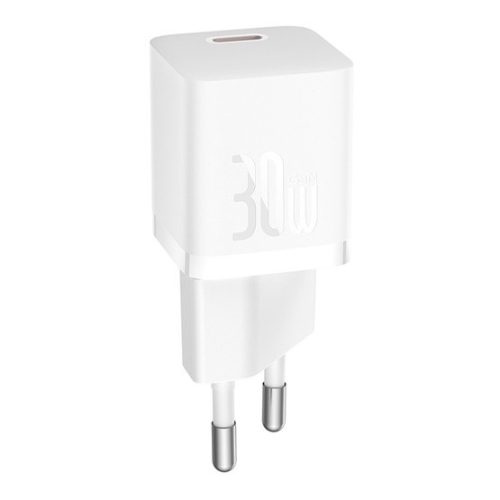Baseus GaN5 Mini hálózati gyorstöltő 30W, USB Type-C, fehér + 100W USB Type-C, 1m kábel