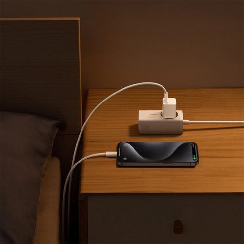 Baseus GaN5 Mini hálózati gyorstöltő 30W, USB Type-C, fehér + 100W USB Type-C, 1m kábel