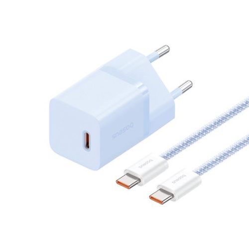 Baseus GaN5 Mini hálózati gyorstöltő 30W, USB Type-C, kék + 100W USB Type-C, 1m kábel