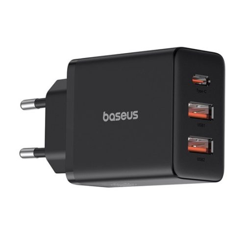 Baseus Cube hálózati gyorstöltő 30W, USB Type-C + 2×USB Type-A, fekete