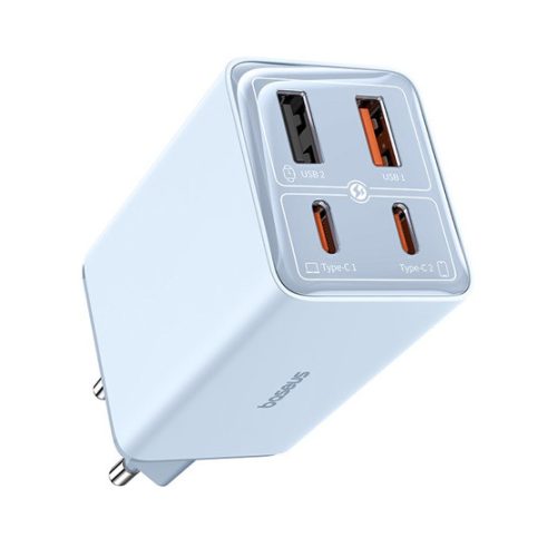 Baseus GaN6 Pro hálózati gyorstöltő 65W, 2×USB Type-C + 2×USB Type-A, kék + 100W USB Type-C, 1m kábel