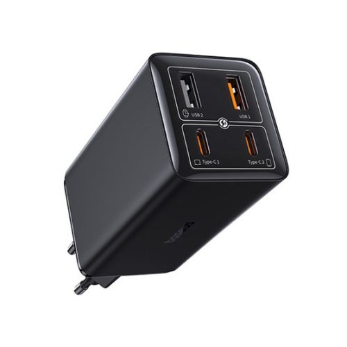 Baseus GaN6 Pro hálózati gyorstöltő 100W, 2×USB Type-C + 2×USB Type-A, fekete + 100W USB Type-C, 1m kábel