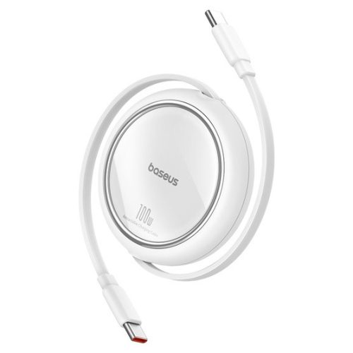 Baseus Free2Draw Mini USB Type-C, 100W automata behúzós gyorstöltő adatkábel, 1m, fehér