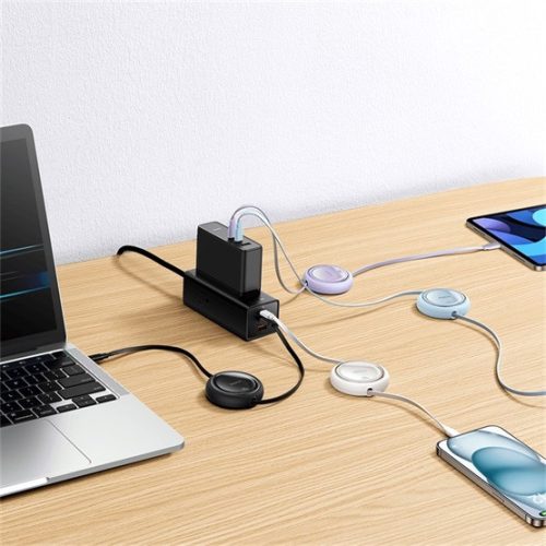 Baseus Free2Draw Mini USB Type-C, 100W automata behúzós gyorstöltő adatkábel, 1m, fehér
