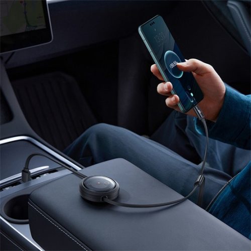 Baseus Free2Draw Crystal USB Type-A – iPhone+USB Type-C+Micro, 100W automata behúzós gyorstöltő adatkábel, 1.1m, fekete