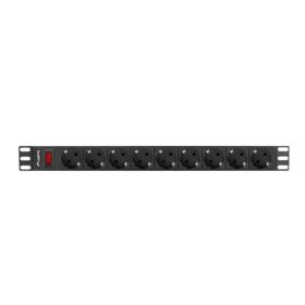   Lanberg 19" PDU/elosztósor 1U 16A 3m 9x Schuko aljzat, fekete