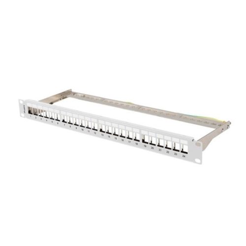 Lanberg Üres patch panel 24 port 1U 19" FTP, árnyékolt, tehermentesítővel, szürke