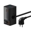 Baseus PowerCombo töltőállomás 65W, 2×CEE 7/3 +1×USB Type-A + 1×USB Type-C + USB Type-C kábel, fekete