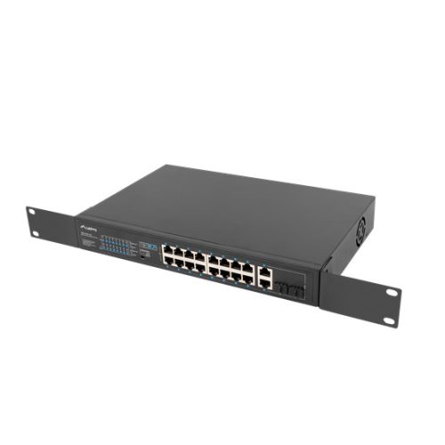 Lanberg Switch menedzsment nélküli, 16x 100Mb PoE+/ 2x 1GB/1X SFP, 10", 19" rackes (150W)