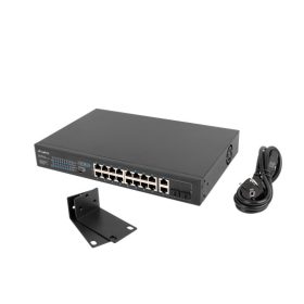   Lanberg Switch menedzsment nélküli, 16x 100Mb PoE+/ 2x 1GB/1X SFP, rackes (250W)