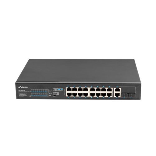 Lanberg Switch menedzsment nélküli, 16x 100Mb PoE+/ 2x 1GB/1X SFP, rackes (250W)