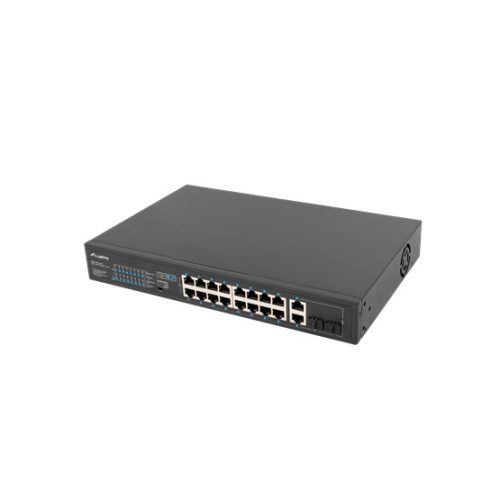 Lanberg Switch menedzsment nélküli, 16x 100Mb PoE+/ 2x 1GB/1X SFP, rackes (250W)
