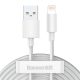 Baseus Simple Wisdom USB Type-A – iPhone, 2.4A gyorstöltő adatkábel készlet, 1.5m, fehér 