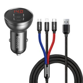   Baseus Digital Display autóstöltő 24W, 2×USB Type-A, fekete + 3.5A 3-in-1, 1.2m 3-színű kábel