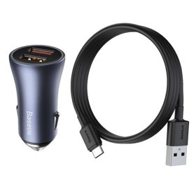   Baseus Golden Contactor Pro autós gyorstöltő 40W, 2×USB Type-A, szürke + 100W USB, 1m kábel