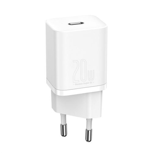 Baseus Super Si hálózati gyorstöltő 20W, USB Type-C, fehér + 20W USB Type-C – iPhone 1m kábel