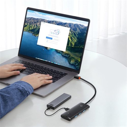 HUB Baseus Lite 4-Port USB Type-C HUB dokkoló állomás, 25 cm, fekete