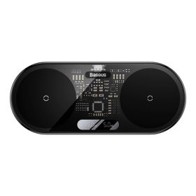   Baseus Digital LED Display 2-in-1 vezeték nélküli töltő 20W, fekete + 3A USB Type-A – USB Type-C,  1m kábel
